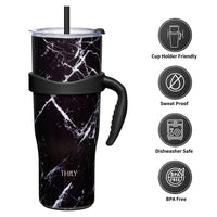 1 x RAW Customer Returns THILY Vacuum Insulated Stainless Steel Mug 1180ml Coffee Travel Mug with Handle and Lid, Reusable, Sweatproof, Keeps Drinks Cold for 34 Hours or Hot for 12 Hours, BPA Free, Black Marble - RRP €26.16