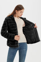 1 x RAW Customer Returns Geschallino Faux Fur Coat for Women Fluffy Shaggy Outerwear with Hood Sherpa Lined Fleece Jacket 1801 Black XXL - RRP €54.82