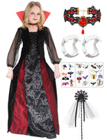 25 x Brand New Mrsclaus Vampire Costume Girls Halloween Queen Costume Vampire Dress Fancy Dress with Collar and Children s Vampire Teeth Vampire Necklace Carnival Theme Party Dracula Cosplay Party C025XL - RRP €655.25