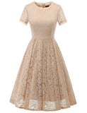 1 x RAW Customer Returns DRESSTELLS women s lace dress mother of the bride dresses, knee-length elegant bridesmaid cocktail dress, rockabilly floral dress short sleeve champagne 3XL - RRP €44.4