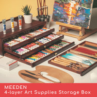 1 x RAW Customer Returns MEEDEN 10 Drawer Storage Box for Artist Supplies Made of Wood, Portable Beechwood Multifunctional Organizer Wooden Box with Drawer and Compartments for Pastel Pencils, Pens Mahogany Color  - RRP €110.87