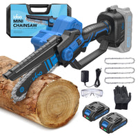 1 x RAW Customer Returns Mini chainsaw with battery, iDOO 6 inch cordless pruning saw with 2 batteries and 3 chains, with safety lock and powerful motor, hand chain saw battery for garden shears, branch shears, wood cutting, blue - RRP €59.99