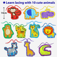 1 x RAW Customer Returns KRAFUN Easy Safari and Animal Lacing Cards Set for Beginners, 10 Preschool Lacing Cards Projects for Kids to Make and Craft, Instructions Included, Lacing Cards for Toddlers, Fine Motor Skills - RRP €27.99