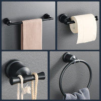 5 x Brand New SAYAYO Matte Black Bathroom Accessories Set Stainless Steel Towel Rack Towel Ring Towel Hook and Toilet Paper Holder, EGNM700SET-B - RRP €96.0