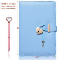 1 x RAW Customer Returns ZZOHAA Heart-shaped lock diary with key and heart diamond pen, PU leather cover, A5, diary, secret notebook, gift for women and girls blue  - RRP €18.14