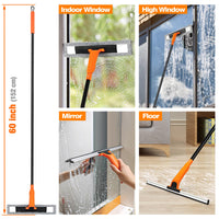 1 x RAW Customer Returns JEHONN window cleaner with telescopic handle 152CM, 2 in 1 professional window wiper set with 2 microfiber pads, telescopic rod window cleaning for high windows in the interior and exterior mirrors car - RRP €21.99