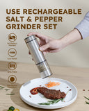 1 x RAW Customer Returns Sangcon Electric Pepper And Salt Grinder Set - USB Rechargeable - Automatic Black Peppercorn and Sea Salt Spice Mill Set with Adjustable Coarseness - One Hand Operation - LED Light - RRP €29.99