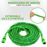 1 x RAW Customer Returns 15 m extendable garden hose - Multifunction gun for irrigation, cleaning or outdoor shower Wall hook - RRP €24.45