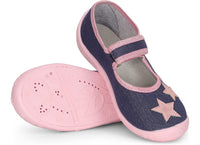 1 x RAW Customer Returns Ladeheid slippers for children and girls with Velcro fastening, breathable children s slippers for school, kindergarten and home LARW007 jeans pink stars, 29 EU  - RRP €19.15