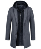 1 x RAW Customer Returns KTWOLEN Men s Coat Winter Long Warm Wool Coat Business Winter Coat Winter Jacket Leisure with Removable Hood, Grey, XXL - RRP €63.44