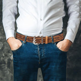 1 x RAW Customer Returns BISON DENIM Men s Belt Leather Belt Jeans Belt Business Belt Alloy Retro Denim Belt for Men Clothing 38mm Wide with Gift Box - RRP €24.19