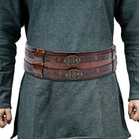 1 x RAW Customer Returns HiiFeuer Wide Viking Belt, Medieval Fax Leather Armor Knight Belt, LARP Halloween Costume Brown  - RRP €49.91