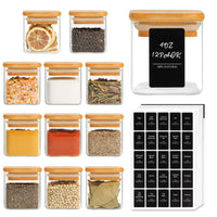 1 x RAW Customer Returns ComSaf 12 Piece Spice Jars Set Square with Wooden Lid, 120ml Square Empty Spice Bottles with 275 Black Labels, Spice Container for Seasoning Salt, Sugar, Coffee Beans - RRP €35.99