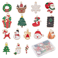 1 x Brand New SUNNYCLUE 1box 32pcs 16 style Enamel Christmas Charms Christmas Tree Charms Bulk Reindeer Charms for Jewelry Making Candy Cane Christmas Glove Hat Socks Wreath C - RRP €20.4