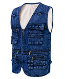 1 x Brand New KTWOLEN Men s Outdoor Vest Casual Denim Vest Multi-Pocket Motorcycle Vest Outdoor Sleeveless Fishing Photography Leisure Jacket Jeans Vest for Men, C-Denim Fleece, M - RRP €29.99