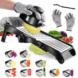 1 x RAW Customer Returns Masthome mandoline vegetable slicer, 10 in 1 kitchen slicer cutter with stainless steel blades, multifunctional vegetable cutter for cucumber, onion and cheese, send cut-resistant gloves and cleaning brush - RRP €32.89