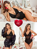 1 x RAW Customer Returns Lucyme Women s Lingerie Sexy Body Lingerie Lace Bodysuit Deep V-Neck Erotic Lingerie Negligee Babydoll Underwear M Black - RRP €21.6