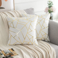 1 x RAW Customer Returns ETOLISHOP Cushion Cover White Cushion Cover Velvet Cushion Cover 50 x 50 cm Decorative Cushion Covers Throw Pillow Square Decorative Gold Lines Geometry for Sofa Bedroom Outdoor Decorative Cushion Cover Set of 2 - RRP €16.99