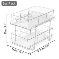 1 x RAW Customer Returns Winter Shore 2-Tier Storage Drawers with Removable Dividers Pack of 2 - Clear Plastic Sliding Shelves Drawer Organizer for Bathroom, Kitchen, Pantry - Easy to Clean - RRP €35.99