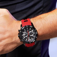 1 x RAW Customer Returns SAPPHERO Men s Watch Silicone Strap Chronograph Quartz 30M Waterproof Casual Business Gift for Men Orange Black Strap - RRP €37.85