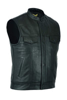 1 x RAW Customer Returns Leatherick Men s Genuine Leather Collarless Vest for Driving and Fashion with Deep Pockets Black FR ES, Digital, 58, Regular Size, Regular Size  - RRP €92.99