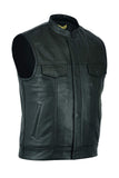 1 x RAW Customer Returns Leatherick Men s Genuine Leather Collarless Vest for Driving and Fashion with Deep Pockets Black FR ES, Digital, 58, Regular Size, Regular Size  - RRP €92.99