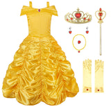 1 x RAW Customer Returns JerrisApparel Princess Belle Carnivals Costume Dress for Girls 7 Years, Yellow with Accessories  - RRP €27.22