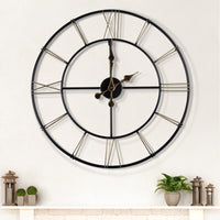 1 x RAW Customer Returns 60 cm large wall clock black, 24 inch vintage Roman numeral decorative metal clock almost silent modern home decor ideal for living room bedroom kitchen outdoor wall clock decorative living room - RRP €56.45