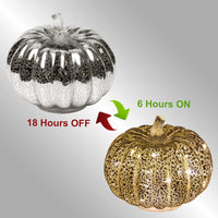 2 x Brand New simpdecor Glass Pumpkin Light with Timer 14cm Height Mercury Glass Light Pumpkin Light Silver Home Lamp for Halloween, Fall Autumn, Thanksgiving, Harvest, Tables Centerpieces and Other Decorations - RRP €51.22