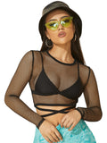 1 x RAW Customer Returns GORGLITTER Women s Fishnet Mesh Crop Top Transparent Top Long Sleeve Tops without Bra Black S - RRP €22.18