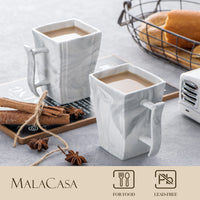 1 x RAW Customer Returns MALACASA, Flora Series, 6-Piece Set Coffee Service Marble Porcelain Square Coffee Cup Mugs 4.5 Inch 11.5 7.5 11cm 350ml Mug Coffee Mug Set Tea Cup Mug Sets for 6 People - RRP €38.3