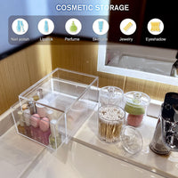 1 x RAW Customer Returns Greentainer Cosmetic Organizer Drawers, Stackable Transparent Acrylic Makeup Organizer, 3 Pieces Desk Drawers Storage Box with 3 Qtip Holders for Vanity, Bathroom, Bedroom - RRP €39.99