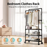 1 x RAW Customer Returns MONKLE - Clothing rack, Clothes rack on wheels, Solid clothing rack 3-level storage compartments black  - RRP €34.78