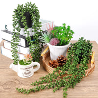 1 x RAW Customer Returns FUNARTY Artificial Plants Indoor, Faux Pearl String of Pearls in Black Pots, Realistic Green Hanging Plants for Shelf Desk Home Garden Decoration, 2 Pack - RRP €19.15