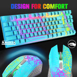 1 x RAW Customer Returns Wireless Gaming Keyboard and Mouse, 87 Keys Rainbow LED Backlights Rechargeable 3800mAh Battery Mechanical Feel Anti-Ghosting US Layout Ergonomic Waterproof RGB Mouse Blue  - RRP €39.99