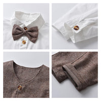 1 x RAW Customer Returns Volunboy Elegant Child Suit Shirts Bow Tie Caps Vest Trousers, Boy Clothing 5 Pieces Gentleman Wedding Ceremony 12-18 months, Brown, Size 80  - RRP €36.29