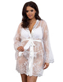 1 x RAW Customer Returns comeondear dressing gown kimono lace lingerie set long sleeve nightdress with belt robe nightgown babydoll mesh bathrobe with thong large sizes lingerie white ML 40-42  - RRP €21.17