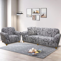 1 x RAW Customer Returns Lydevo Stretch Sofa Cover 1 Seater Sofa Cover with Armrests with 2 Cushion Covers Modern Sofa Cover Pattern Universal Non-Slip Washable Sofa Protector, Gray Flowers - RRP €24.99