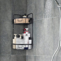 2 x Brand New Duwee 2 Tier Corner Shelf, Wall Mounted Shower Organizer for Countertop, Rust-Proof Aluminum Shower Caddy for Shower, Toilet, Dorm, Kitchen, Black - RRP €38.4