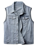 1 x RAW Customer Returns KTWOLEN Men s Denim Vest Vintage Jeans Vest Outdoor Biker Vest Leisure Sleeveless Jacket Motorcycle Vest Trucker Vest Denim Vest for Men, Blue, L - RRP €38.3