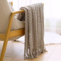 1 x RAW Customer Returns MIULEE Cuddly Blanket Knitted Tassel Boho Blanket Soft Fluffy Fleece Blanket Plain Throw Couch Blanket Sofa Blanket for Sofa Chair Bedroom Office Bed 125 x 150 cm Beige - RRP €27.99