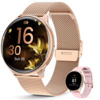 1 x RAW Customer Returns Loekneue 2024 Smartwatch Women Round with Phone Function 1.39 HD Touchscreen Watch with SpO2 Menstrual Cycle Sleep Monitor IP68 Waterproof Pedometer Fitness for iOS Android Pink Gold - RRP €49.18