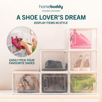 1 x RAW Customer Returns HomeBuddy Shoe Box - 6 Shoe Boxes Stackable - Stable Shoe Boxes Stackable Transparent with Rear Ventilation for Shoe Storage - Transparent Shoe Organizer Includes Bamboo Charcoal Deodorizer - RRP €43.18