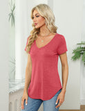 1 x RAW Customer Returns Amoretu Summer Tunic Women Elegant V Neck T-Shirt Wide Shirts Blouse Pink M - RRP €23.99