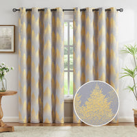 1 x Brand New FMFUNCTEX Gray Gold Foil Pine Forest Opaque Curtains Eyelet Curtain Cold Protection Blackout Curtains Thermal Insulated Curtains for Living Room Bedroom 132 x 245 cm Set of 2 - RRP €34.99