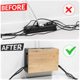 1 x RAW Customer Returns Cable management box with magnetic bamboo lid and cable ties - Elegant, durable cable organization box for hiding cables and power strips - Wall-mountable cable box - Black - RRP €40.82