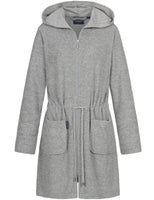 1 x RAW Customer Returns Morgenstern Women s Thin Bathrobe with Zip and Hood Gray Sauna Gown M Cotton Women s Soft Terry Cloth Zip Short Lightweight - RRP €40.28