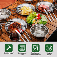 1 x RAW Customer Returns Odoland camping cutlery set 8-piece outdoor travel cutlery made of stainless steel 1 pair of folding cutlery with neoprene cover 1 plate 1 bowl 1 cup for 1 person ideal for outdoor cookware travel camping - RRP €24.99