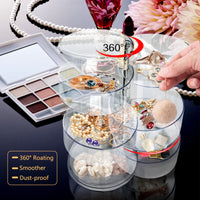 1 x RAW Customer Returns ToyaJeco Cosmetic Organizer with 5 Rotating Compartments, Rotating Hair Tie Container Earrings Holder for Women, Clear Jewelry Accessories Storage Tray with Lid for Earrings Necklaces Bracelets - RRP €13.3