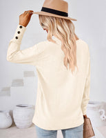 1 x RAW Customer Returns Beluring Women s Elegant Long Sleeve V Neck Jacquard Solid Color Tunic Top, Apricot, L - RRP €30.99